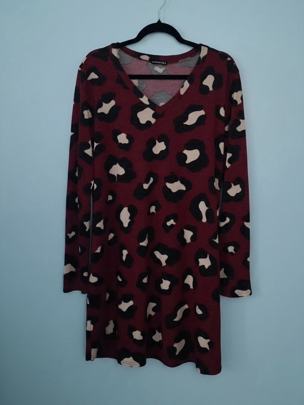HEIMISH USA Burgundy Leopard Print V-Neck Long Sleeve Dress